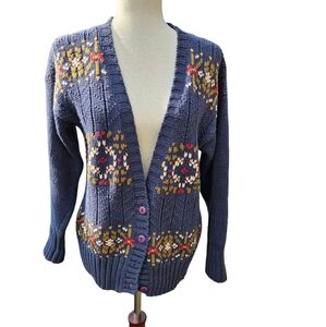 Vintage Floral Knit Cardigan - Small